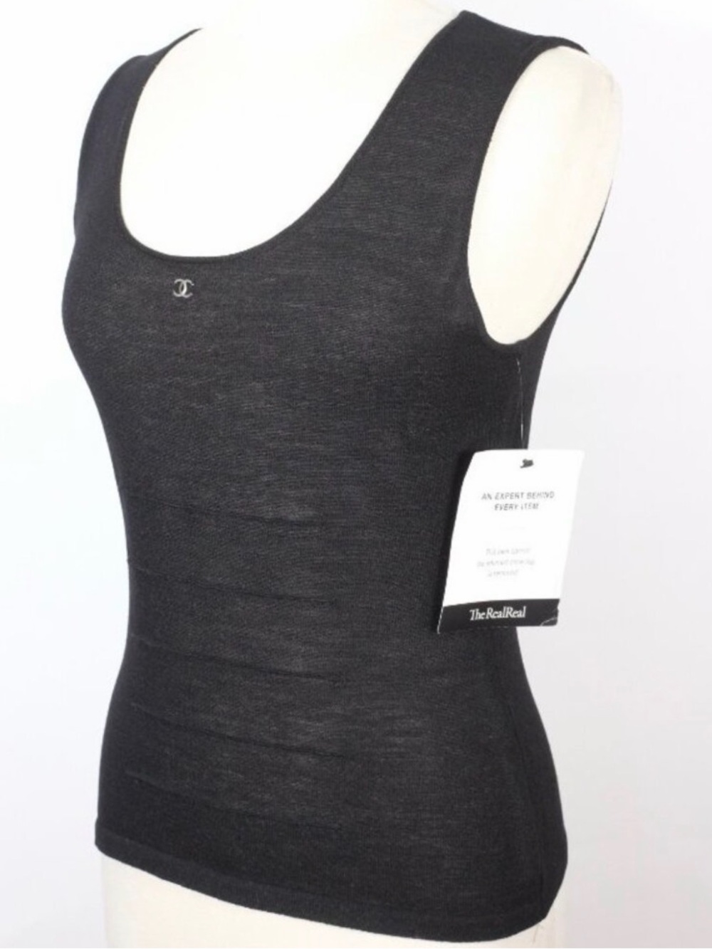 CHANEL Black Scoop Neck Tank Top with Logo